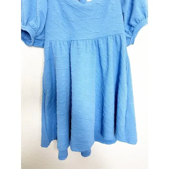 Free People Violet Mini Dress Size Large Sky Blue Puff Sleeve Babydoll Coquette - Picture 11 of 14